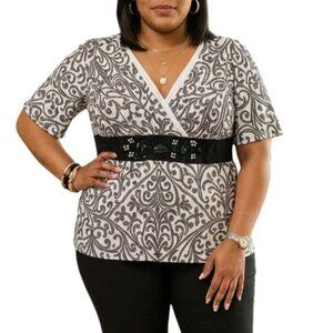 Lane Bryant Plus Size 18/20 Top Wrap Style Printed Embellished Waistband